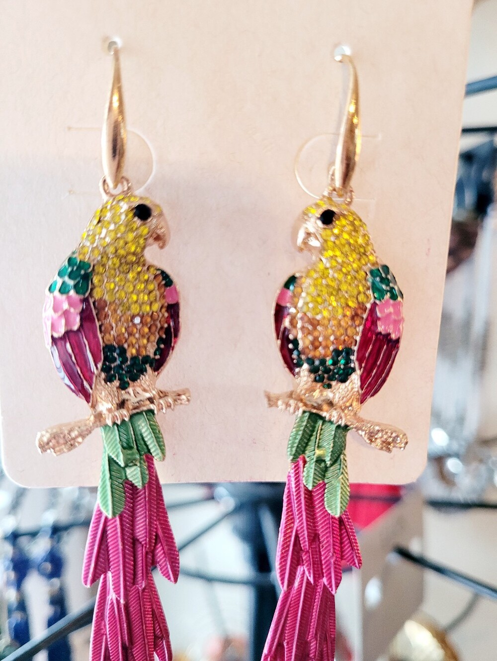 🌺Parrot Rhinestone Dangle Earings Parrot Accessories Tropical Wear Resort - Picture 2 of 6